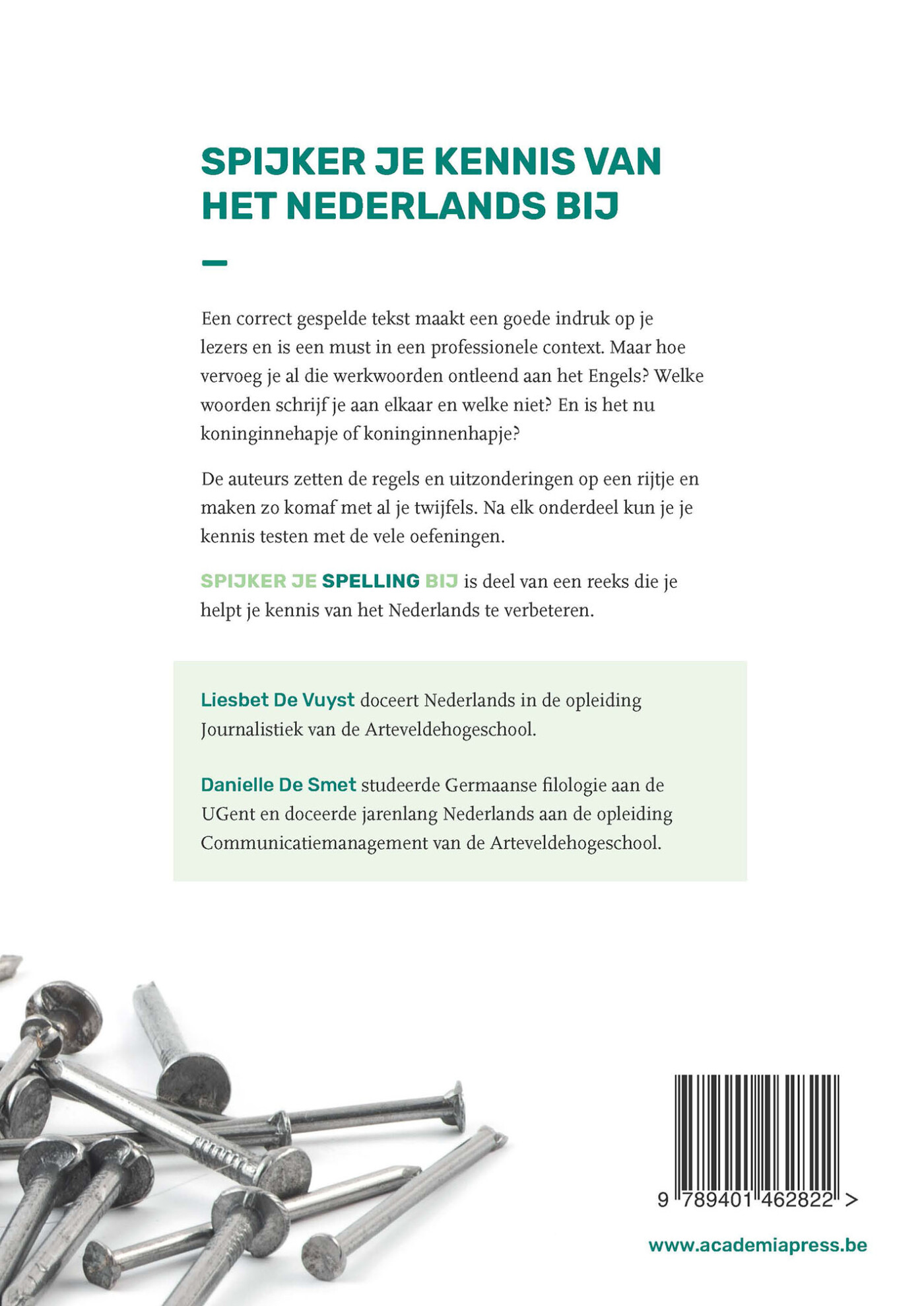 Spijker je spelling bij achterkant