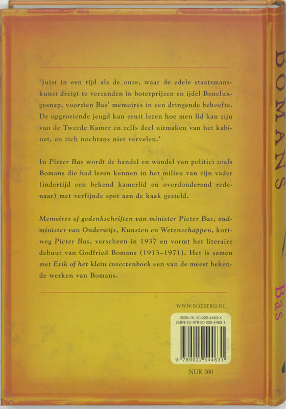 Memoires, of Gedenkschriften van minister Pieter Bas Memoires, of Gedenkschriften van minister Pieter Bas achterkant