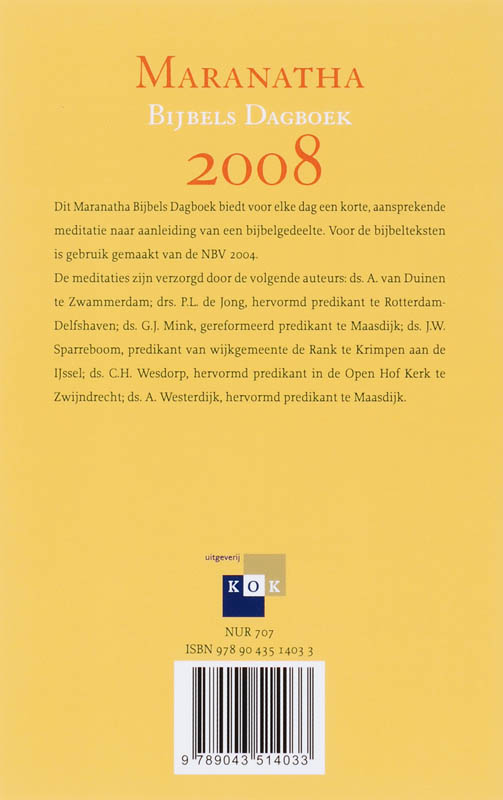 Maranatha Bijbels Dagboek 2008 achterkant