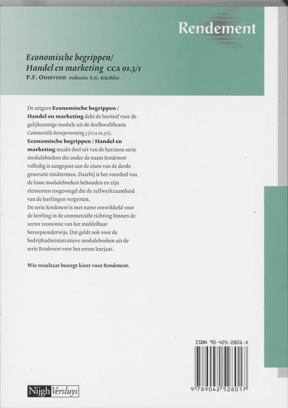 Economische begrippen/Handel en marketing / CCA 01.3/1 / Leerboek / Rendement achterkant