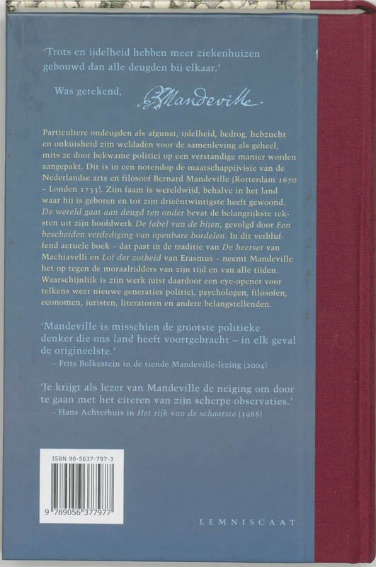 Verzameld werk van Bernard de Mandeville 1 - De wereld gaat aan deugd ten onder achterkant