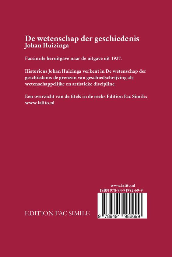 De wetenschap der geschiedenis / Edition Fac Simile achterkant