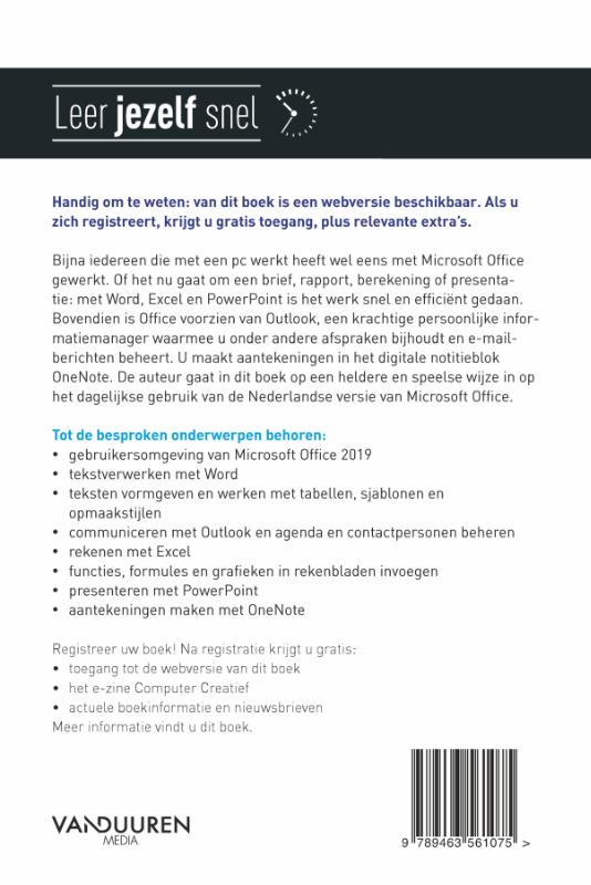 Microsoft Office 2019 / Leer jezelf SNEL... achterkant