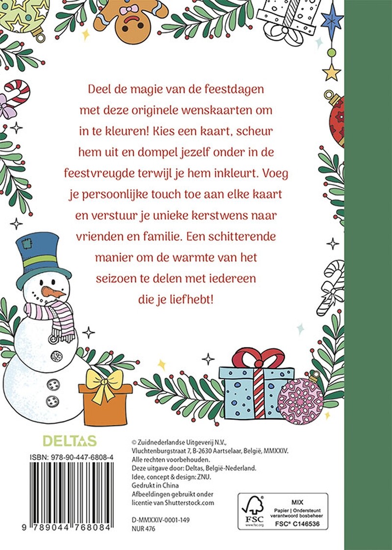 Wenskaarten om in te kleuren - Merry Christmas achterkant