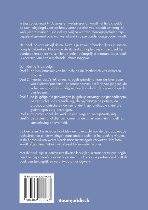 Basisboek recht in de zorg- en welzijnssector / 2021-2022 / Boom Juridische studieboeken achterkant