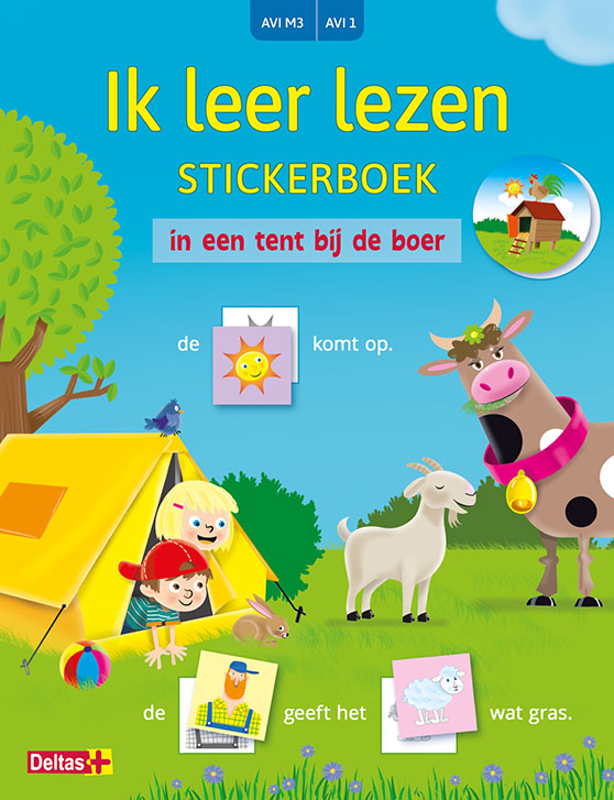 boekenbalie_9789044754971_cover Ik leer lezen Stickerboek - In een tent bij de boer (AVI M3 / AVI 1) / Ik leer lezen stickerboek / 0