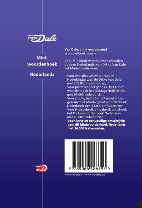 Van Dale Miniwoordenboek Nederlands / Van Dale Miniwoordenboek achterkant