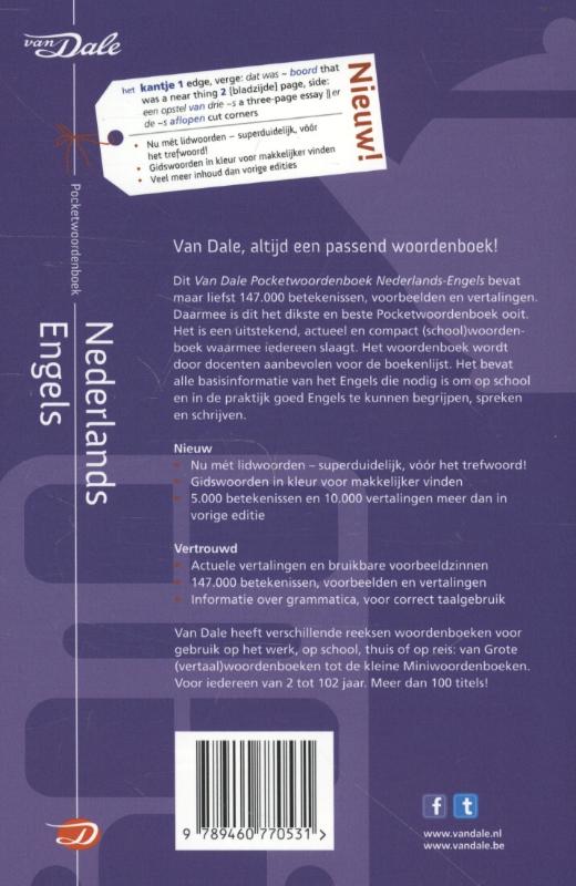 Van Dale pocketwoordenboek Nederlands-Engels / Van Dale pocketwoordenboek achterkant
