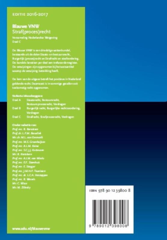 Educatieve wettenverzameling  -   Blauwe VNW (Verzameling Nederlandse Wetgeving) achterkant