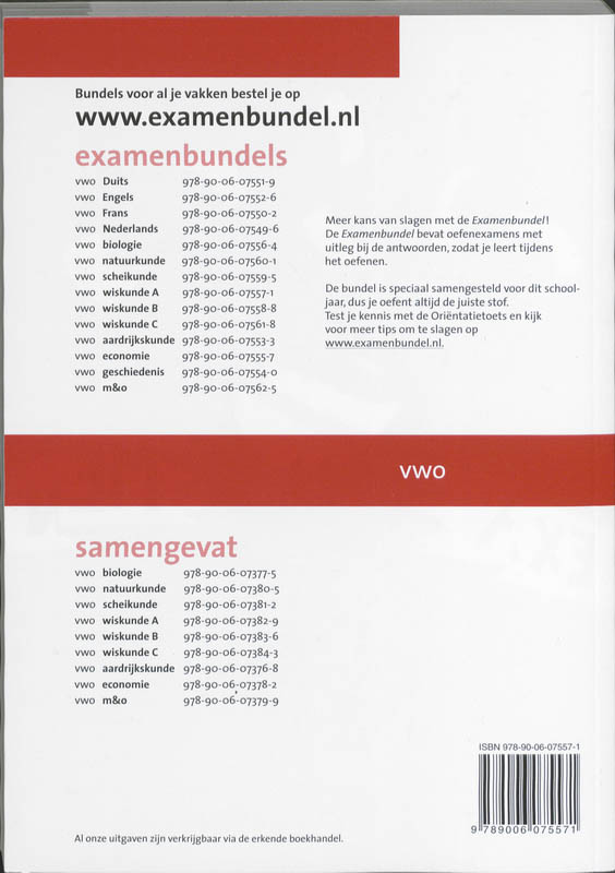Examenbundel Wiskunde A Vwo 2009/2010 achterkant