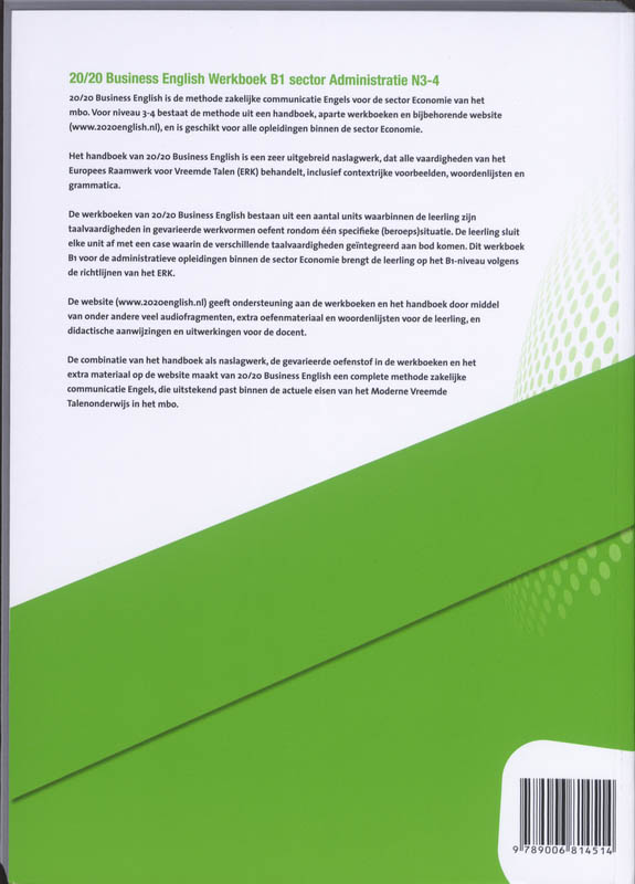 20/20 Business English Sector administratie N3-4 Werkboek B1 achterkant