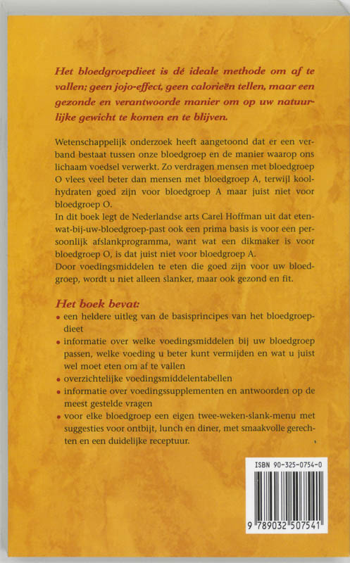 Gewichtsbeheersing met het bloedgroepdieet Gewichtsbeheersing met het bloedgroepdieet achterkant