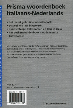 Prisma woordenboek Italiaans-Nederlands / Pocket woordenboeken achterkant