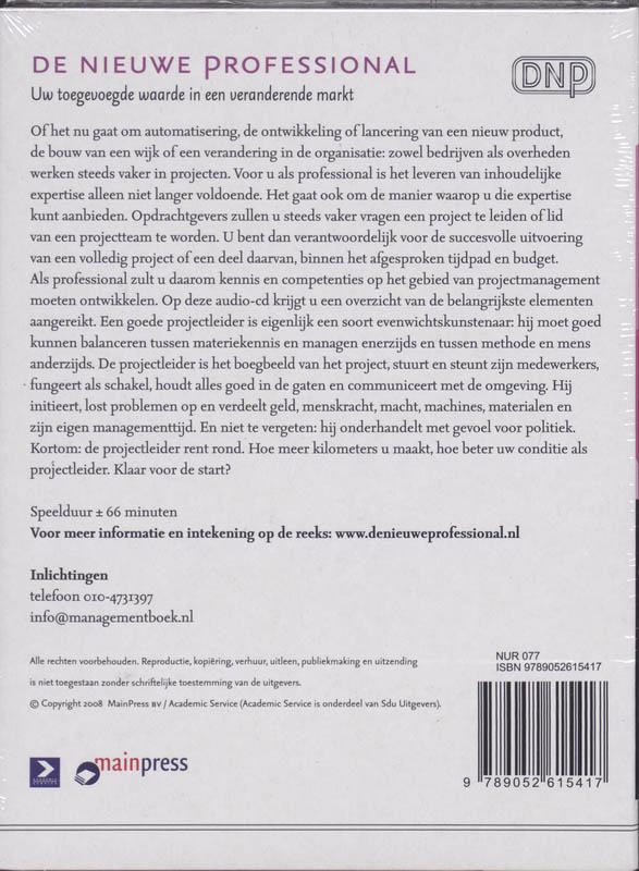 De professional als projectleider (luisterboek) achterkant