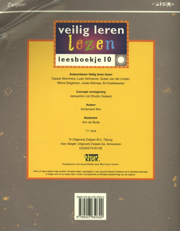 VEILIG 2MAANVERSIE-LEESBOEKJE ZON10 achterkant