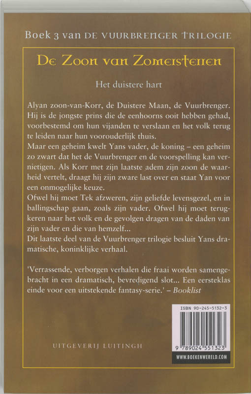 De zoon van zomersterren / De vuurbrenger trilogie / 3 De zoon van zomersterren / De vuurbrenger trilogie / 3 achterkant