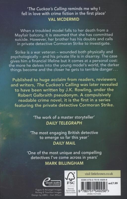 The cuckoo's calling / Cormoran Strike / 1 achterkant