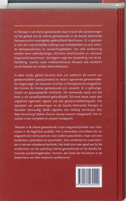 Therapie in de interne geneeskunde / Elsevier gezondheidszorg achterkant
