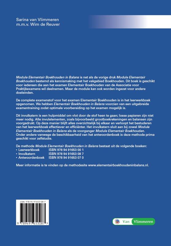 Module elementair boekhouden in balans Havo/vwo Invulkatern achterkant
