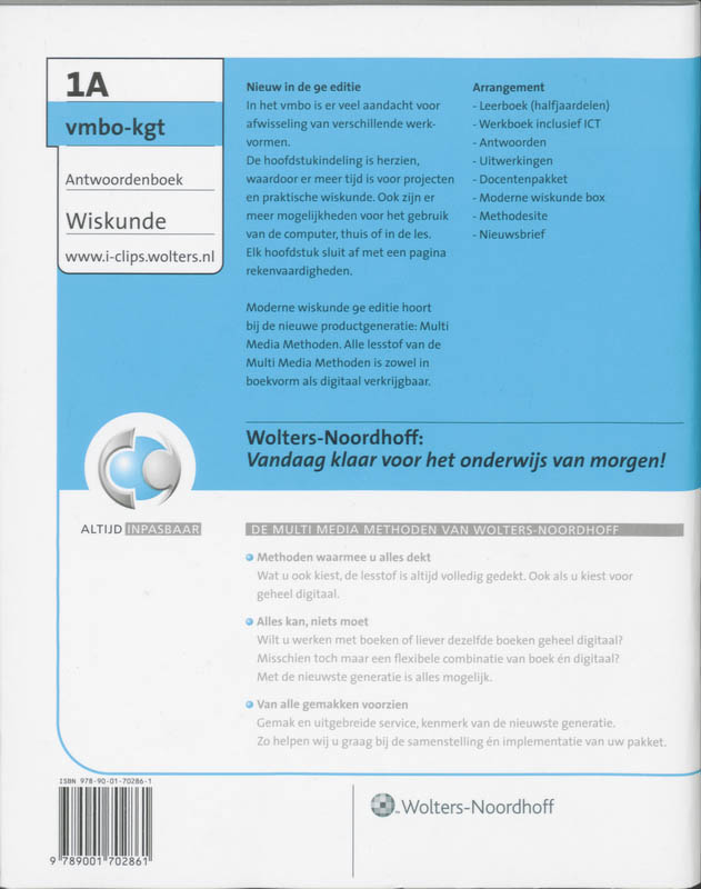 Antwoorden 1 A 9 Vmbo Kgt Moderne wiskunde achterkant