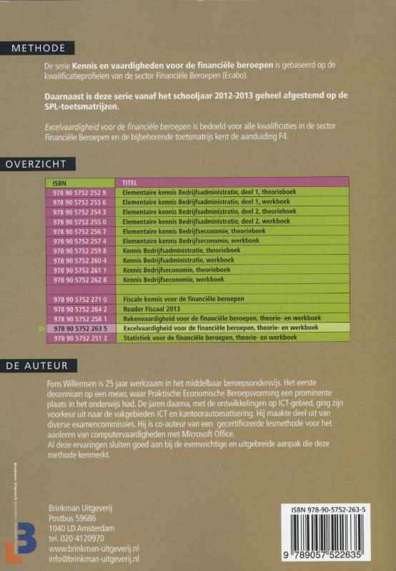 Financieel administratieve beroepen - Excelvaardigheid voor de financiele beroepen achterkant