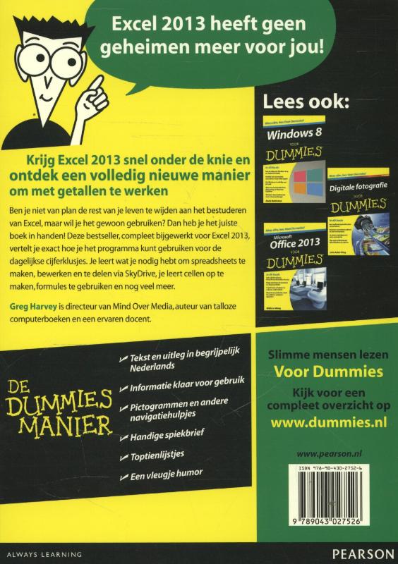 Microsoft Excel 2013 voor Dummies / Voor Dummies Microsoft Excel 2013 voor Dummies / Voor Dummies achterkant