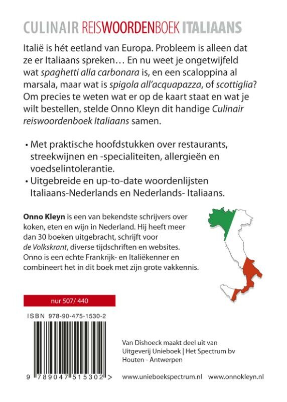 Culinair reiswoordenboek Italiaans - Nederlands, Nederlands - Italiaans achterkant