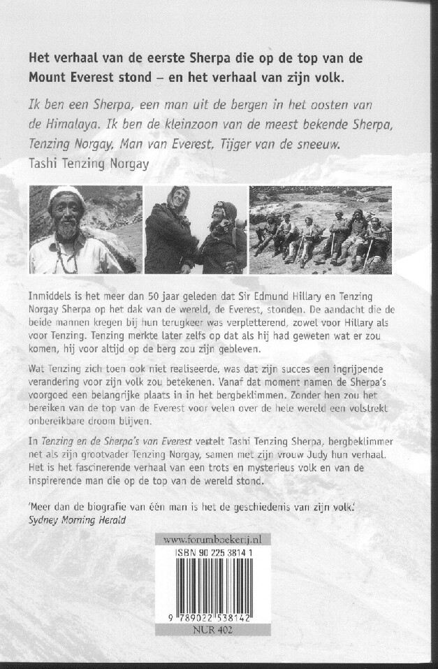 Tenzing en de sherpa's van de Everest achterkant
