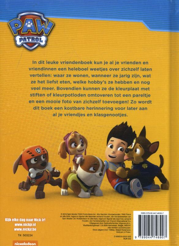 PAW Patrol - Vriendenboek - Hardcover achterkant