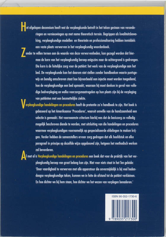 Verpleegkundige handelingen en procedures achterkant