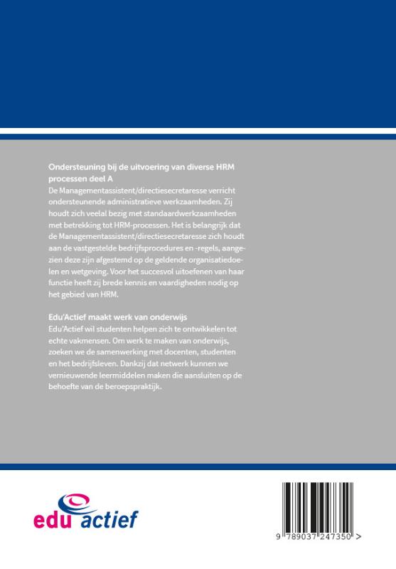 Ondersteuning bij de uitvoering van diverse HRM processen / deel A / Keuzedelen achterkant