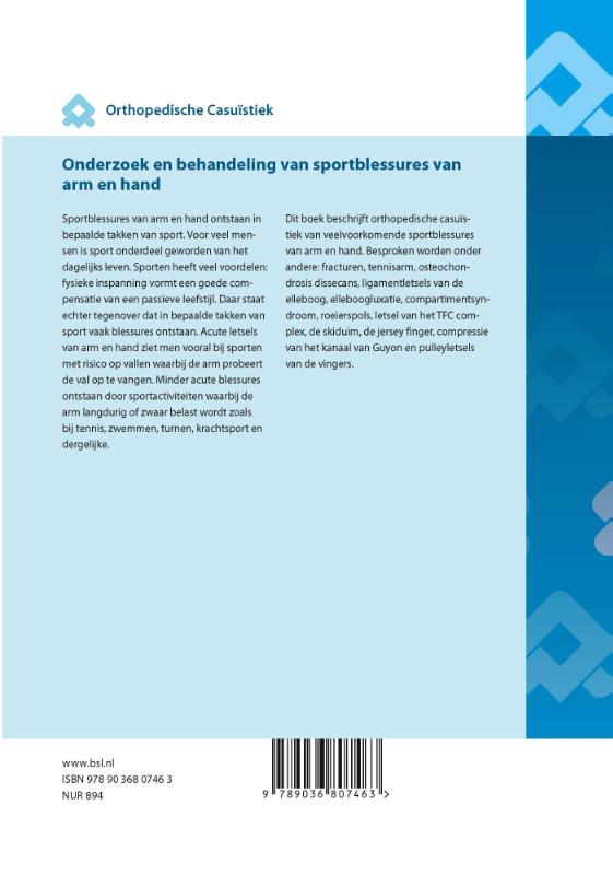 Onderzoek en behandeling van sportblessures van arm en hand / Orthopedische Casuistiek achterkant