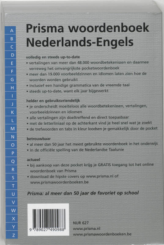Prisma woordenboek Nederlands-Engels / Pocket woordenboeken achterkant