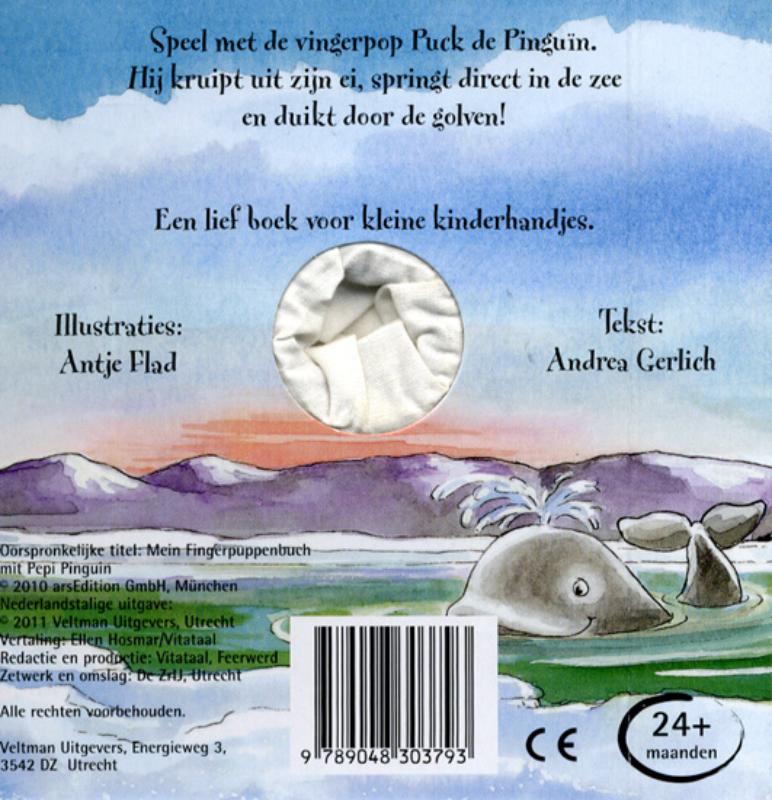 Mijn vingerpopboekje met Puck de pinguin achterkant