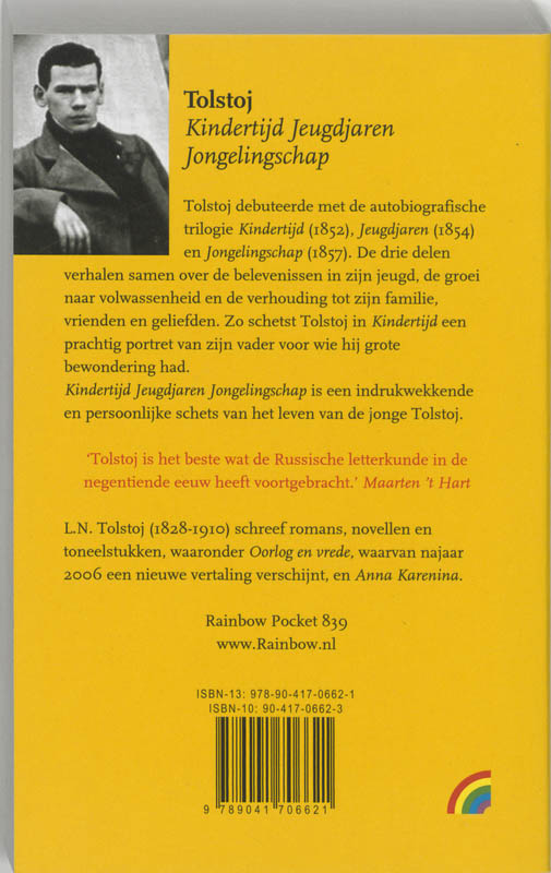 Kindertijd Jeugdjaren Jongelingschap / Rainbow pocketboeken / 839 achterkant