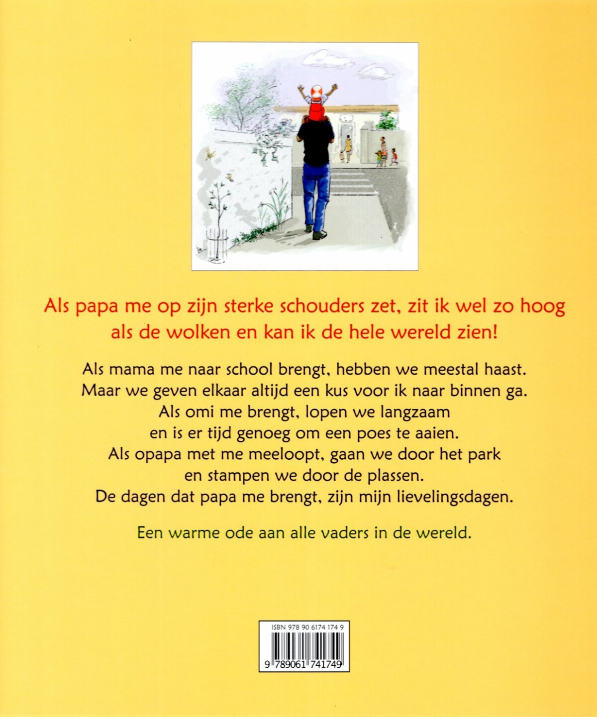 Hoog op papa's sterke schouders achterkant