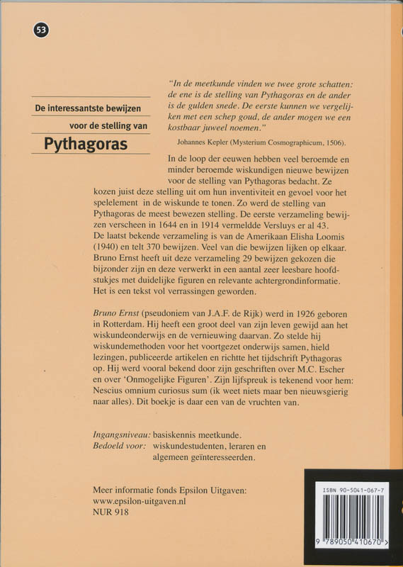 Epsilon uitgaven  -   De interessantste bewijzen van de stelling van Pythagoras achterkant