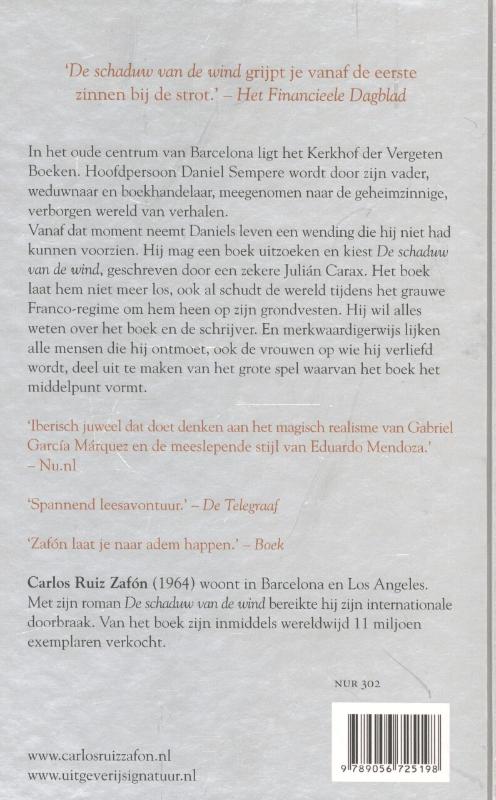 De schaduw van de wind / Het kerkhof der vergeten boeken / 1 achterkant