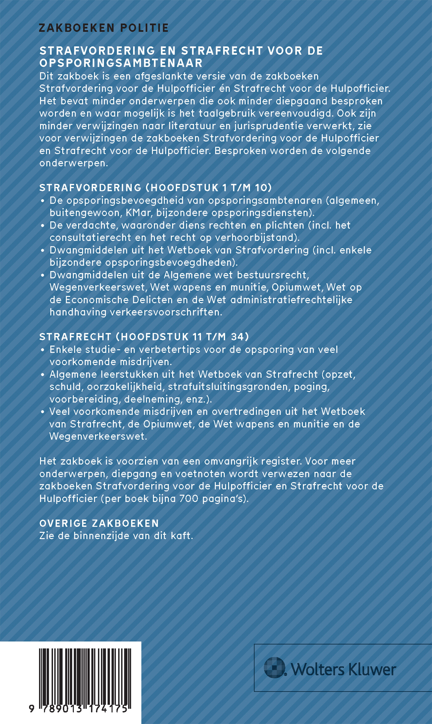 Zakboek Strafvordering en Strafrecht voor de Opsporingsambtenaar / 2024 achterkant
