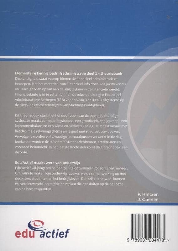 Elementaire kennis Bedrijfsadministratie / 1 / Theorieboek / Financieel.info achterkant
