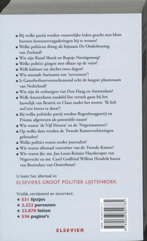 Elseviers Politieke Bibliotheek - Negenmannen, Oranjes & Matpartijen achterkant