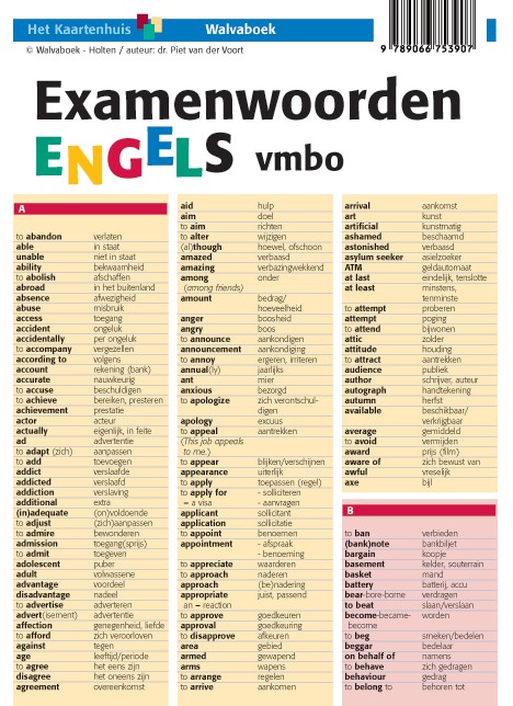 Taalkaarten Walvaboek - Examenwoorden Engels vmbo
