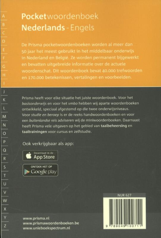 Prisma Dutch-English Pocket Dictionary achterkant