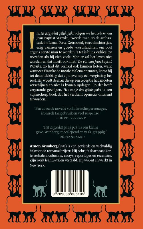 Het aapje dat geluk pakt achterkant