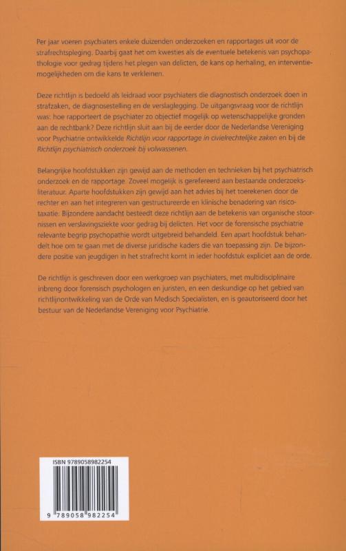 Richtlijnen psychiatrie (NVvP)  -   Richtlijn psychiatrisch onderzoek en rapportage in strafzaken achterkant