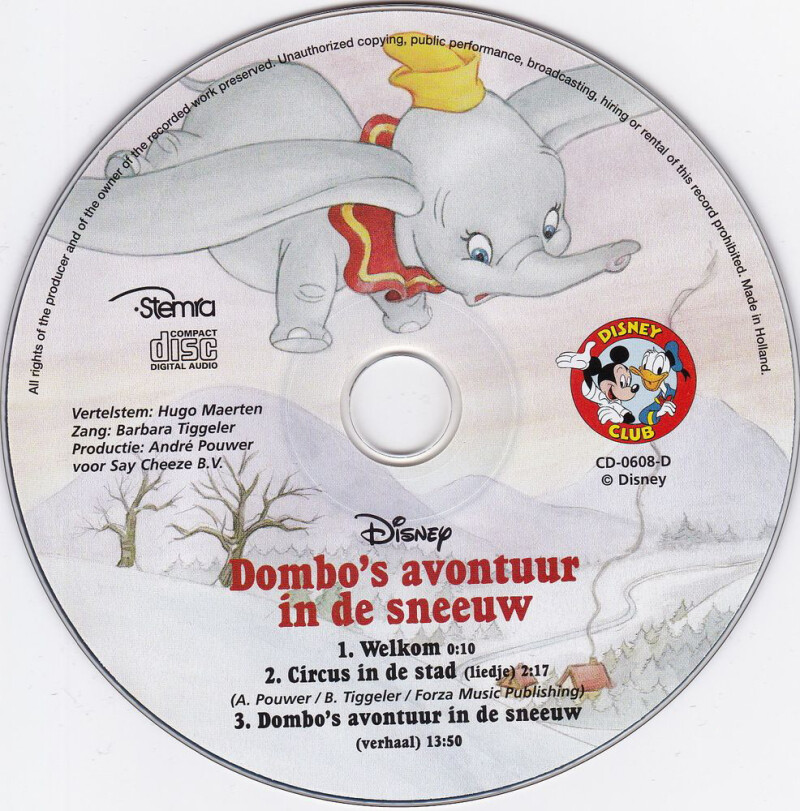 Dombo's avontuur in de sneeuw (+ CD) / Disney Boekenclub achterkant