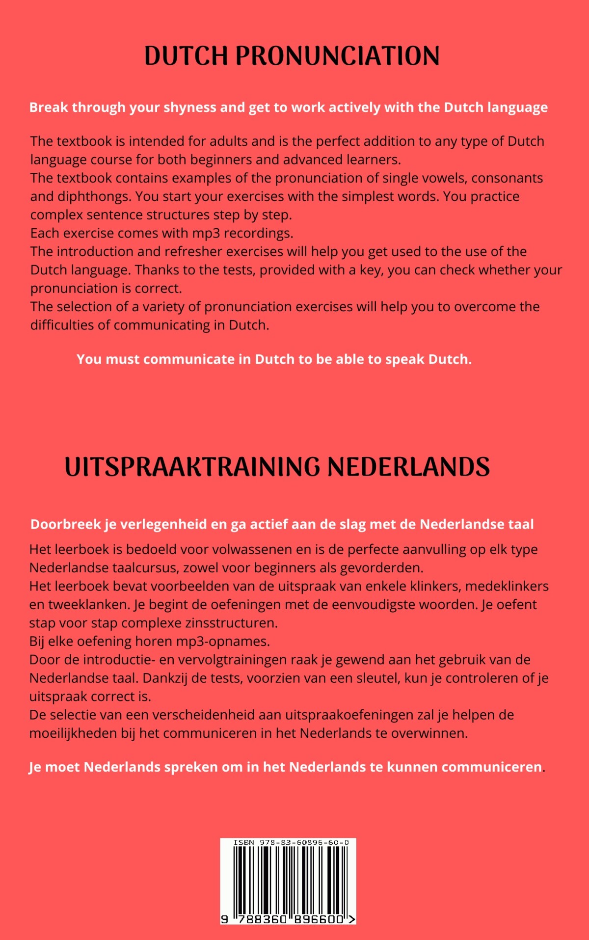 Dutch pronunciation. Uitspraaktraining Nederlands. achterkant