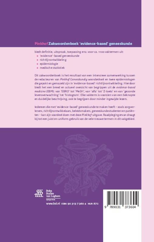 Pinkhof Zakwoordenboek 'evidence-based' geneeskunde achterkant