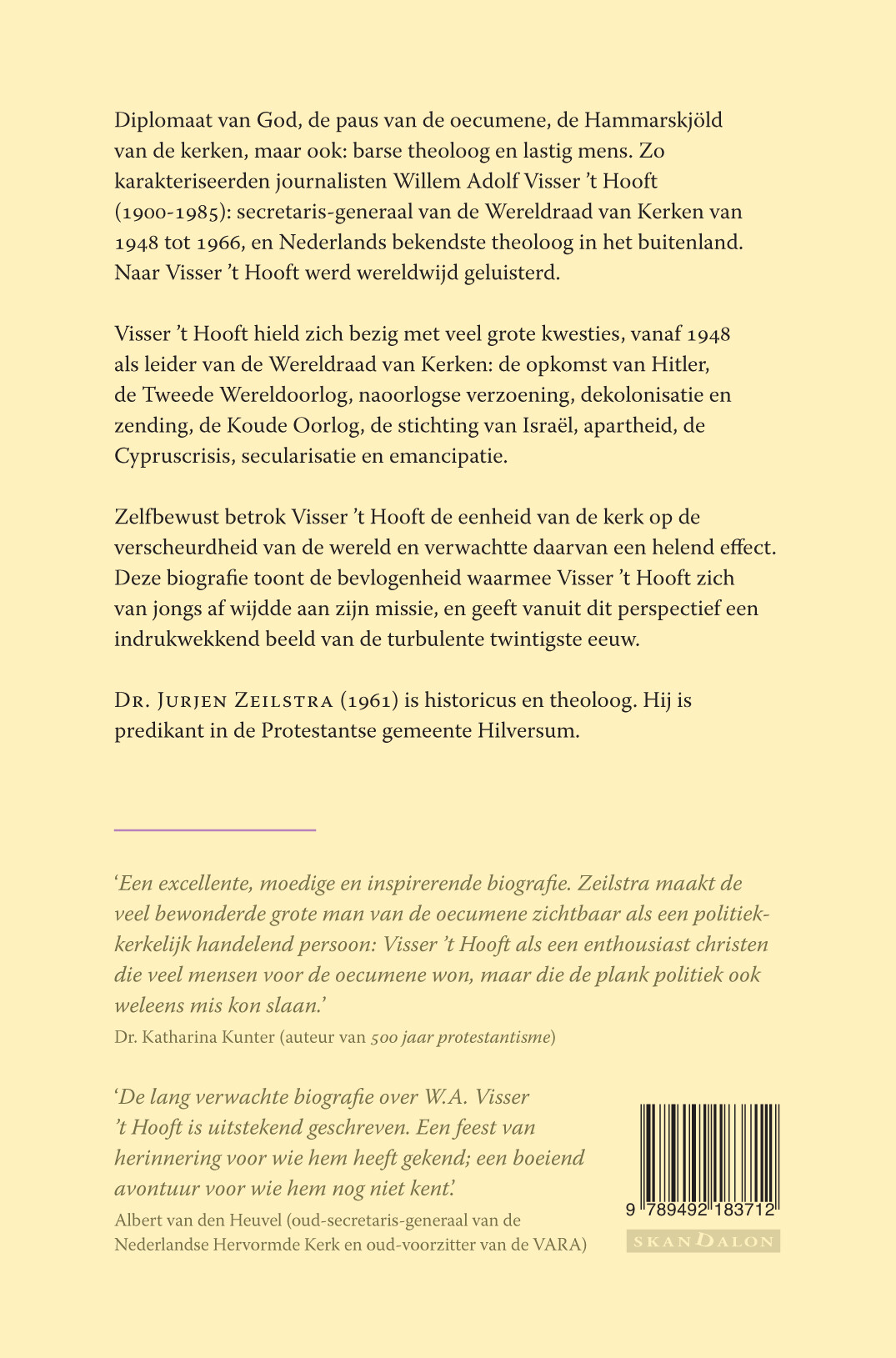Visser 't Hooft 1900-1985 achterkant