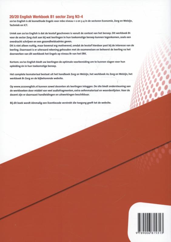 English sector Zorg N3-4 / 20/20 / Werkboek B1 English sector Zorg N3-4 / 20/20 / Werkboek B1 achterkant